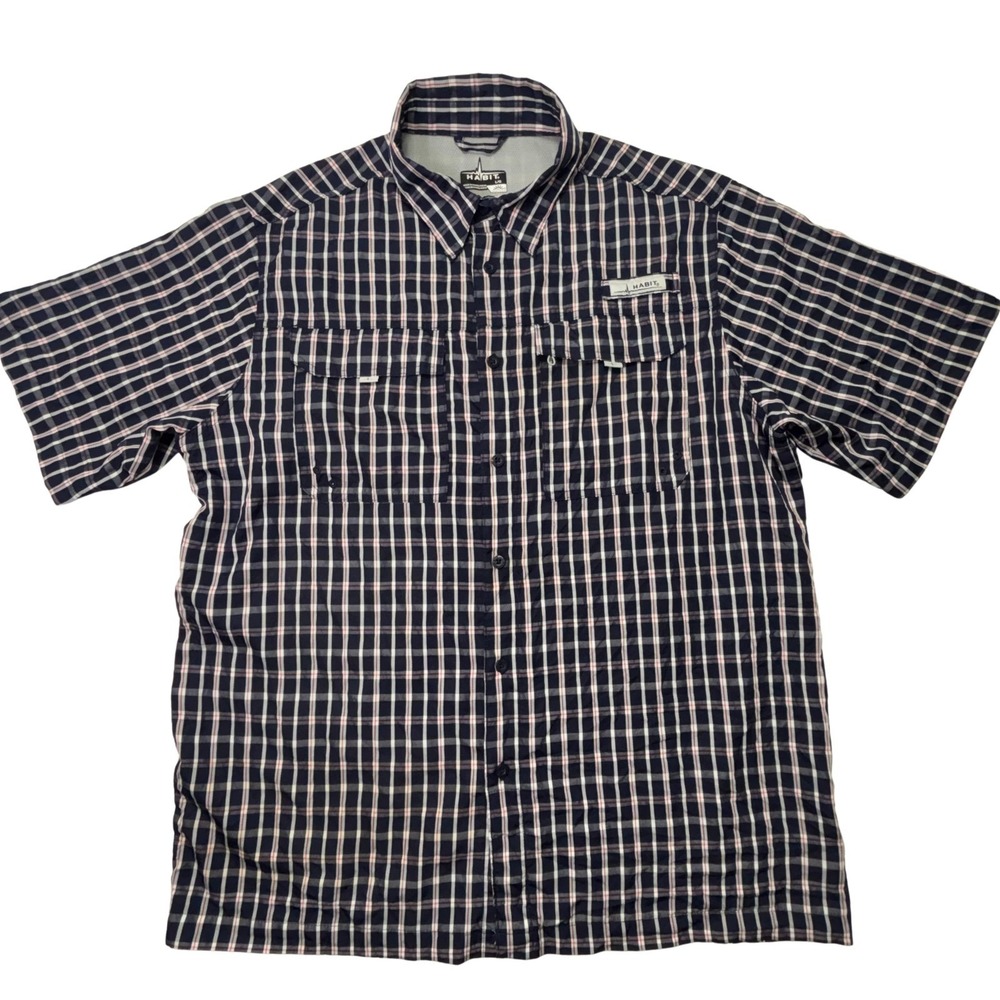 Habit Mens L/G Short Sleeve‎ Plaid Fishing Shirt Vented UPF 40+ Outdoor